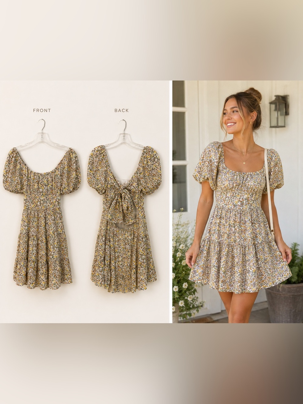 Altar'd State Yellow Floral Puff-Sleeve Mini Dress - Picture 2 of 6